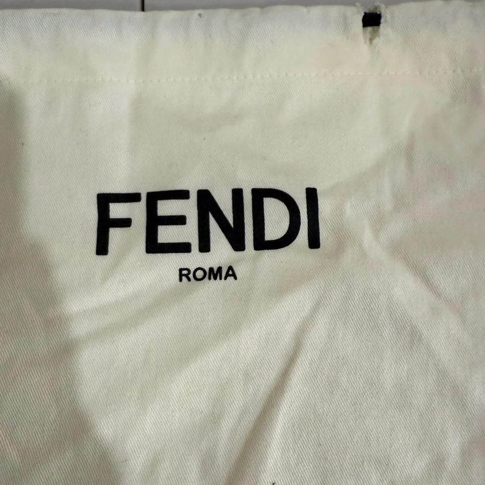 Fendi Cream Drawstring Pouch with Black Logo Text